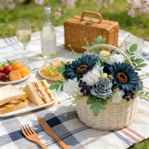 Idyllic Blue Artificial Flower Box - Elegant Wedding Table Centerpiece | Ready-to-Use Party Decor