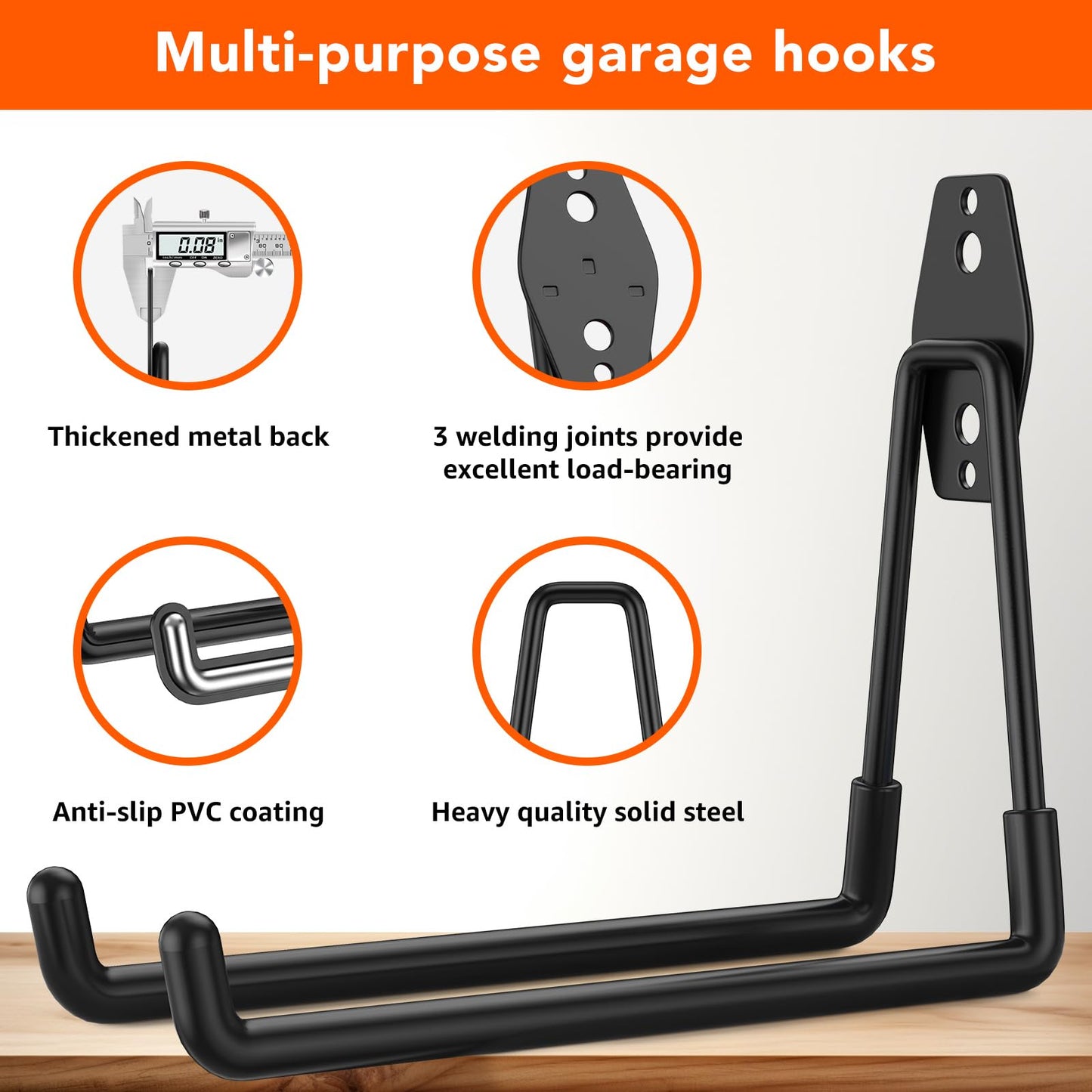 ITCPRIM 32 Pack Garage Hooks with Anti-Slip Coating Heavy Duty Wall Mount Hooks for Garage Storage and Hanging Hoses Bike Garden Tools Ropes etc
