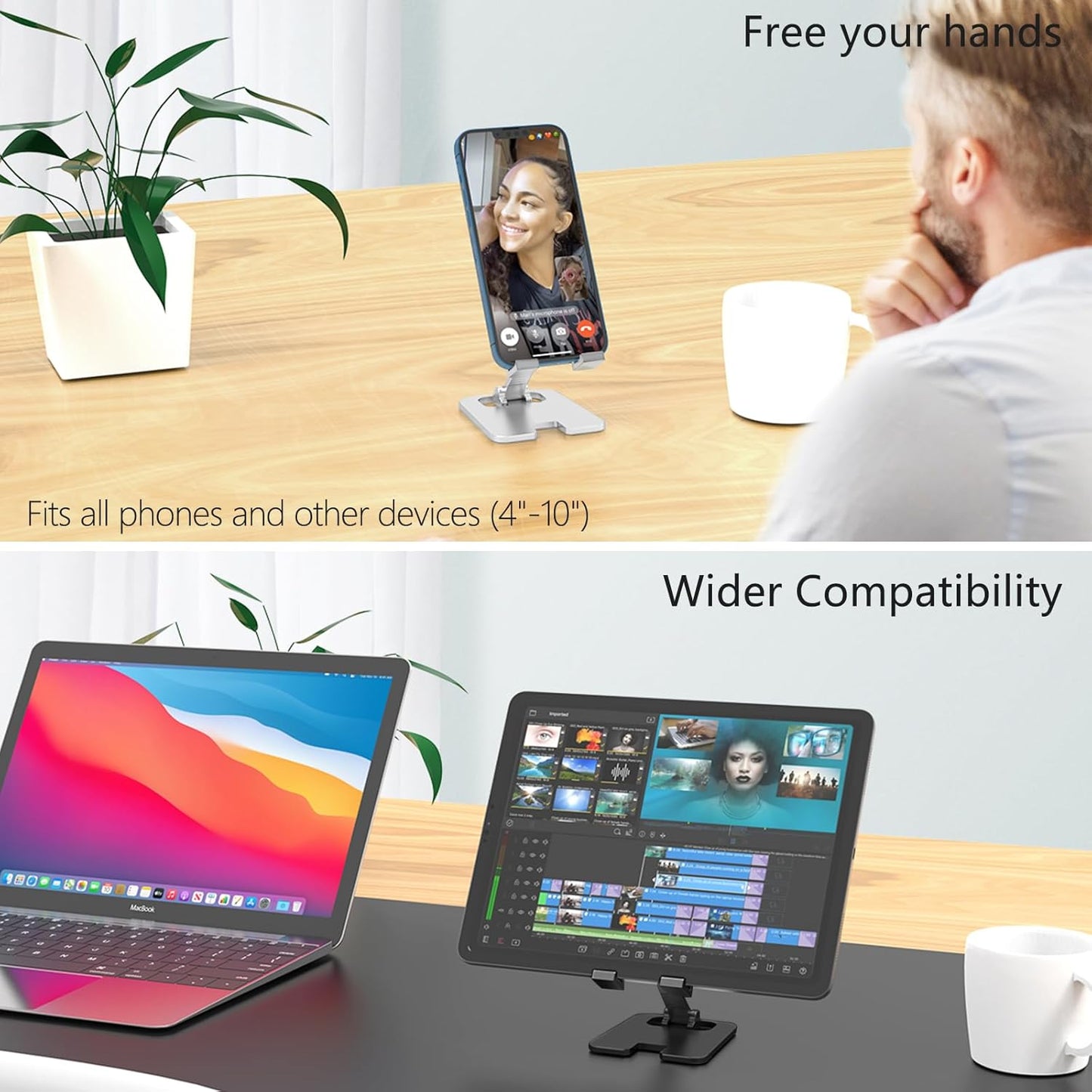 Amzpas 17 16 15 14 13 12 11 8, Adjustable Cell Phone Stand Metal, Foldable Desktop Cellphone Stand with Anti-Slip Base
