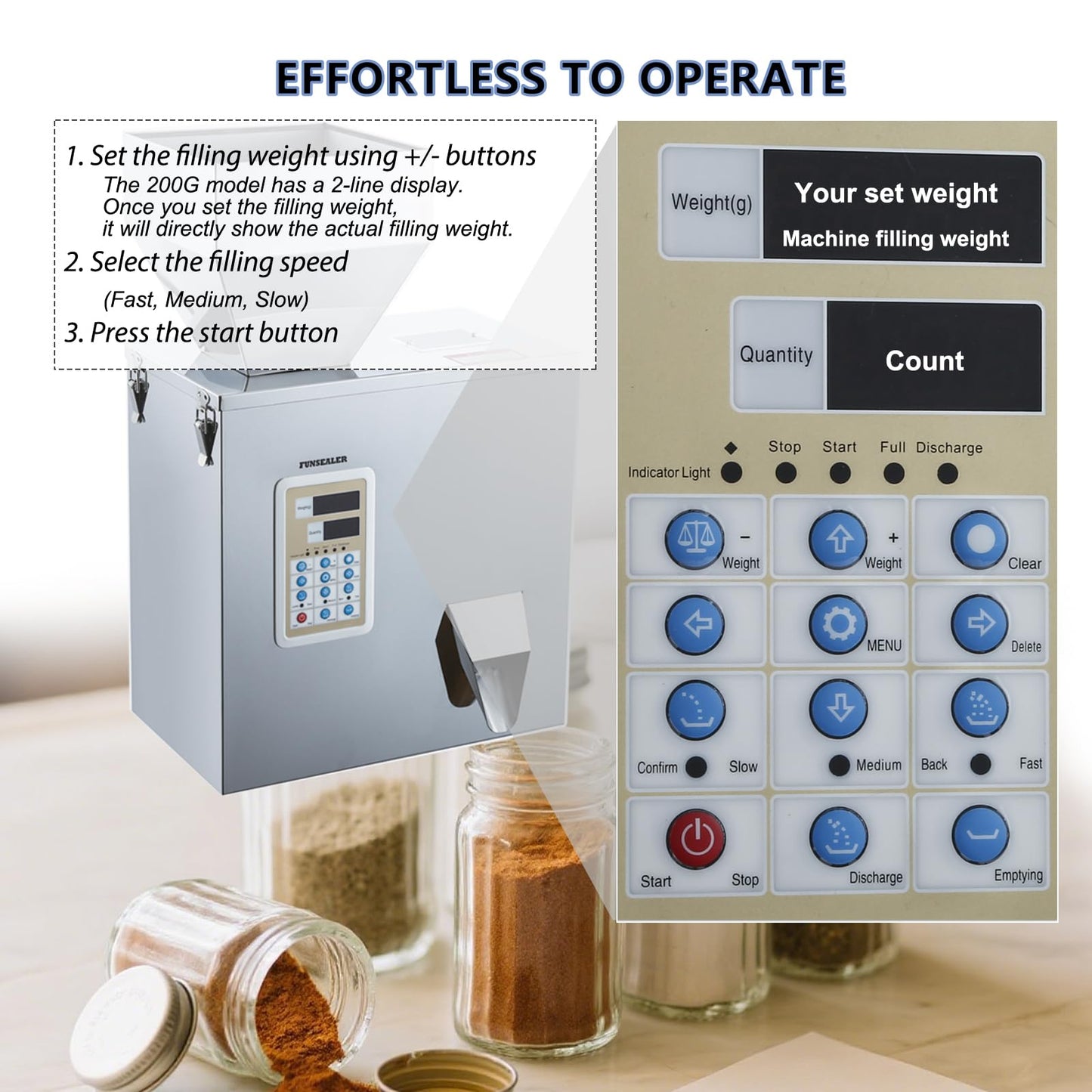 FunSealer Powder Filling Machine, Powder Dispenser, Automatic Filling and Packing Machine For Flour Glitter 1-200G
