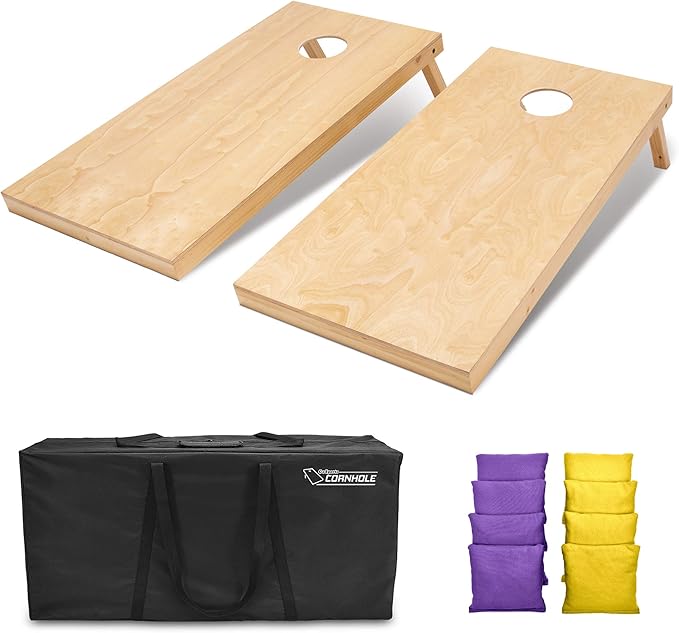 GoSports Regulation Size Wooden Cornhole Set with Natural Wood Finish - Includes Carrying Case