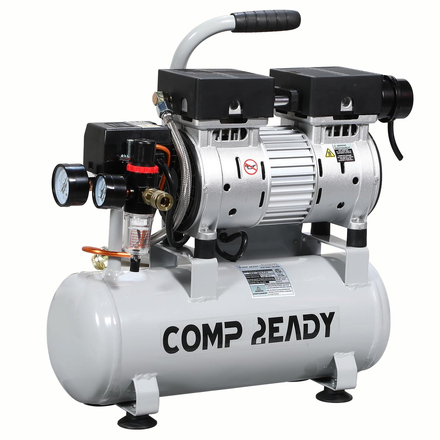 6 Gallon Portable Air Compressor 1HP 2.5 CFM@90PSI 60dB Ultra Quiet Oil Free Air Compressor Ideal for Tire Inflation Pneumatic Tool Spray Painting