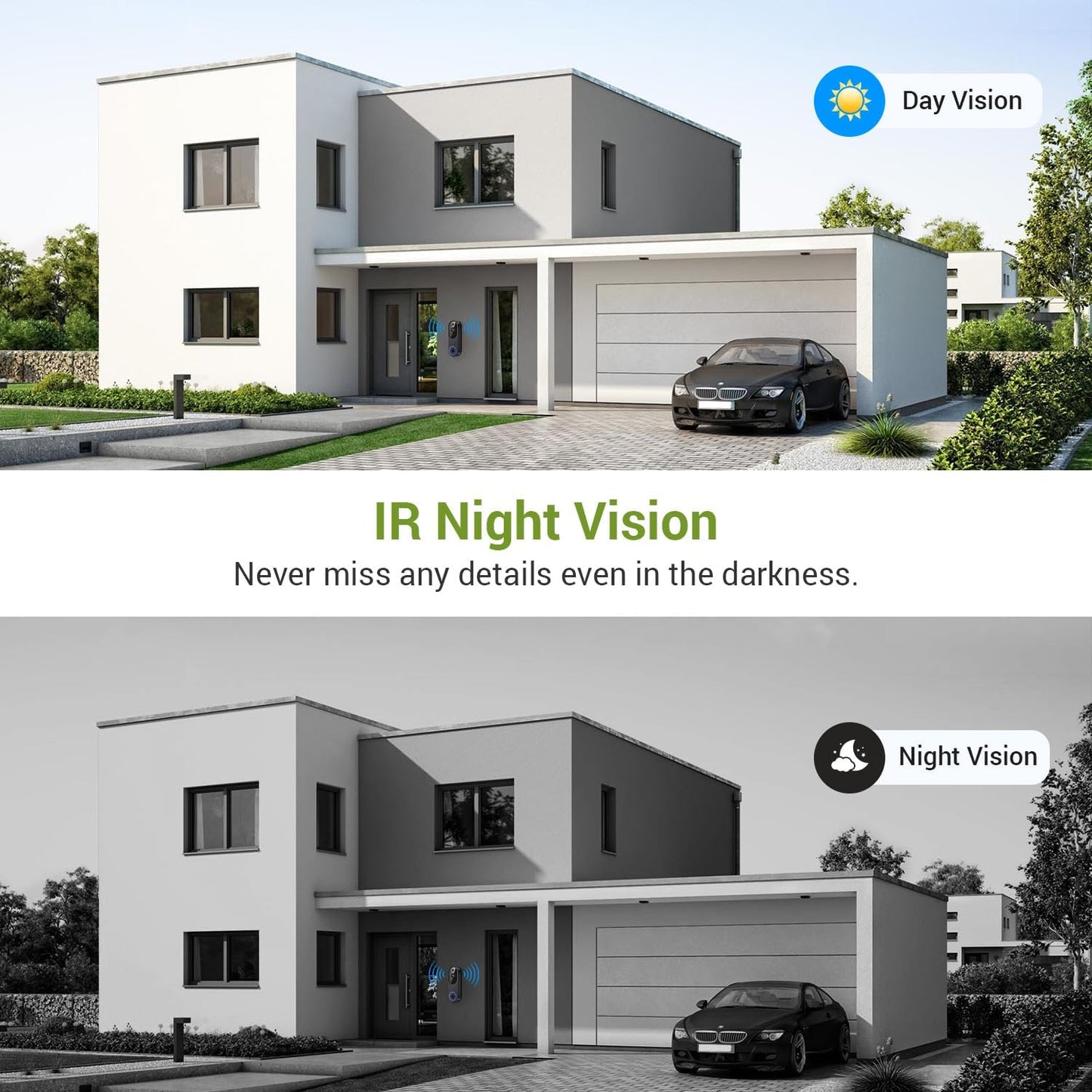 Lunelyx 1080P 2.4G Wireless Video Doorbell Camera, Outdoor Surveillance Cameras, FHD Live View, Cloud Storage, AI Human