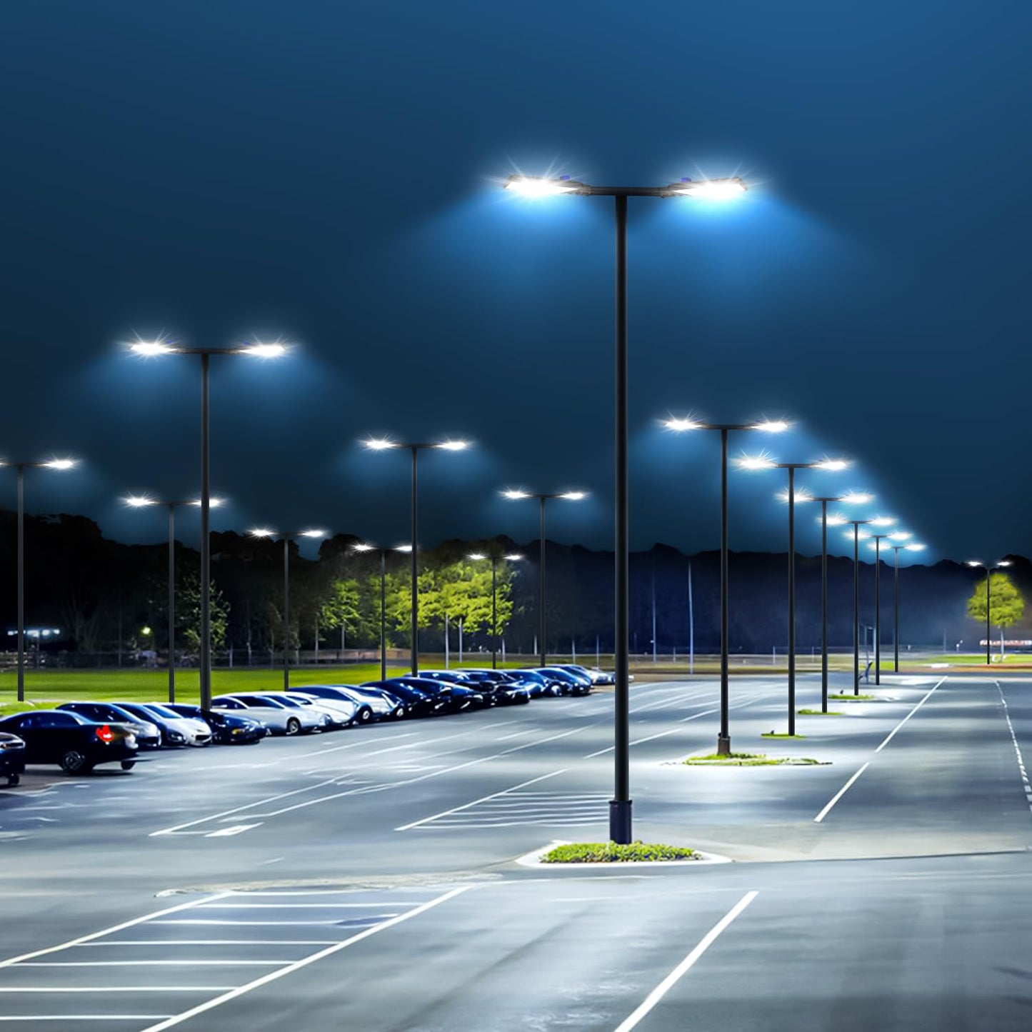 BIRITALO LED Parking Lot Light Commericial 350W 52500LM Bright Arm Dusk to Dawn LED Flood Lights Wall Mount Outdoor 5000K 100-277V IP65 Waterproof Shoebox Street Lighting for Park,Stadium,Barn 3 Pack