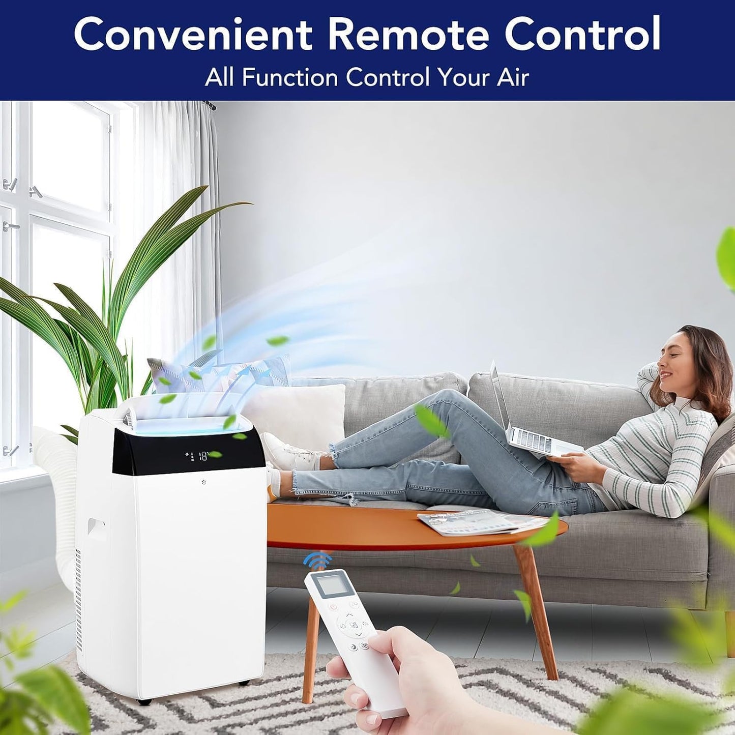 12,000 BTU Portable Air Conditioners, 4-in-1 AC Unit with Cool, Fan, Dehumidifier & Sleep Mode, Quiet Operation, 24H Timer & Remote Control for Bedroom, Living Room, Basement & Workshop