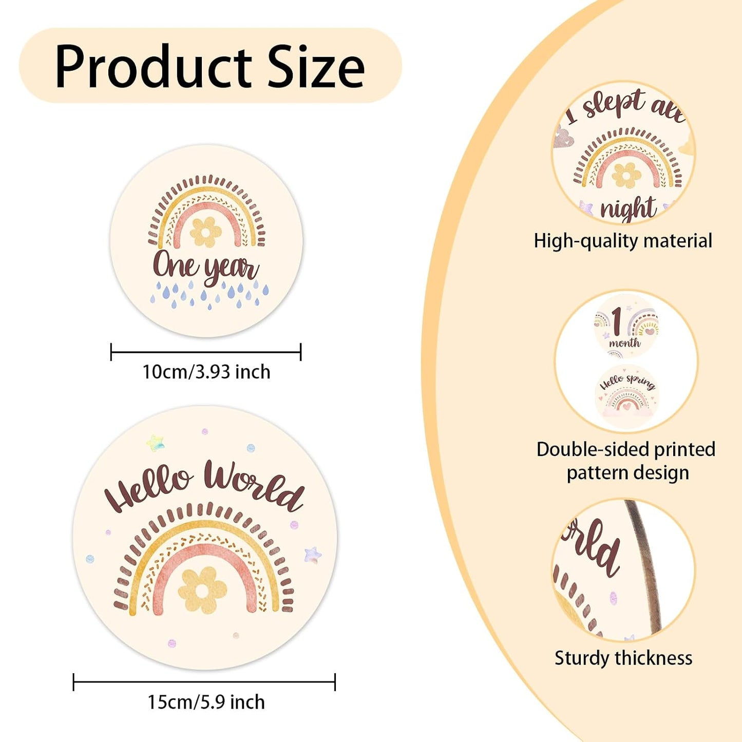 Set(13pcs) Baby Monthly Milestone Cards Sign - Double Sided Wooden Milestone Cards with Rainbow Design, Wooden Circles