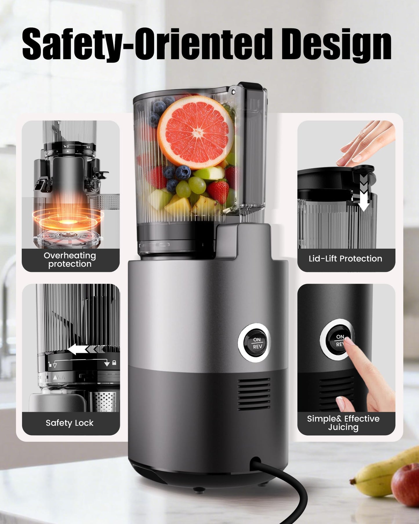 Staweiger Juicer Machines, Cold Press Juicer with 6" Extra Wide Chute, 90oz Capacity, Powerful AC Brushless Motor, High Juice Yield, Quiet Low db, BPA-Free Juicer Press For Whole Vegetables & Fruits