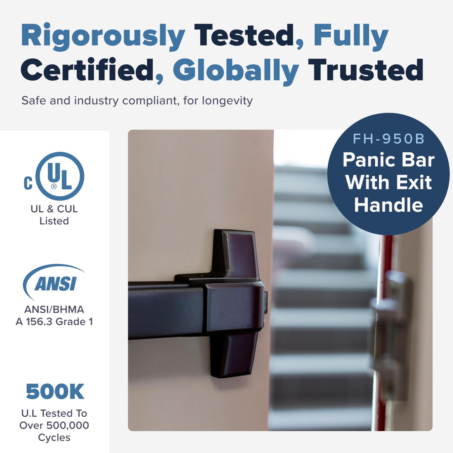 FORTSTRONG Panic Bars for Exit Doors Push Bar Panic Exit Device Commercial Door Push Bar Hardware with Crash Bar Emergency Door Opener Lock Keypad Compatible Heavy Duty - Grade 1 UL & ADA Compliant