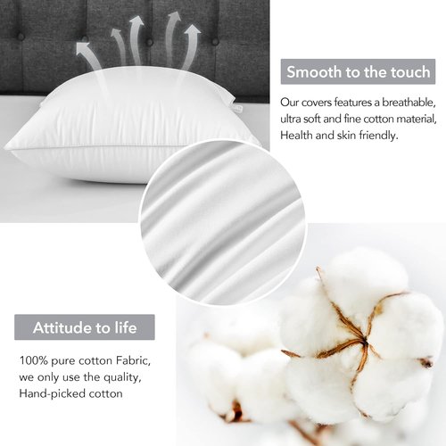 FAVRIQ 20 x 20 Pillow Inserts - Set of 2 Decorative Throw Pillows with 100% Cotton Cover - White