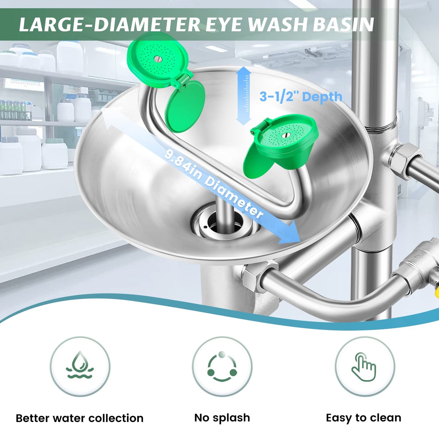 Huanyu Emergency Shower and Eyewash Station Safety Shower Eye Wash Station 304 Stainless Steel Commercial Eye Wash Kit with Emergency Sign Hospital Factory (1101)