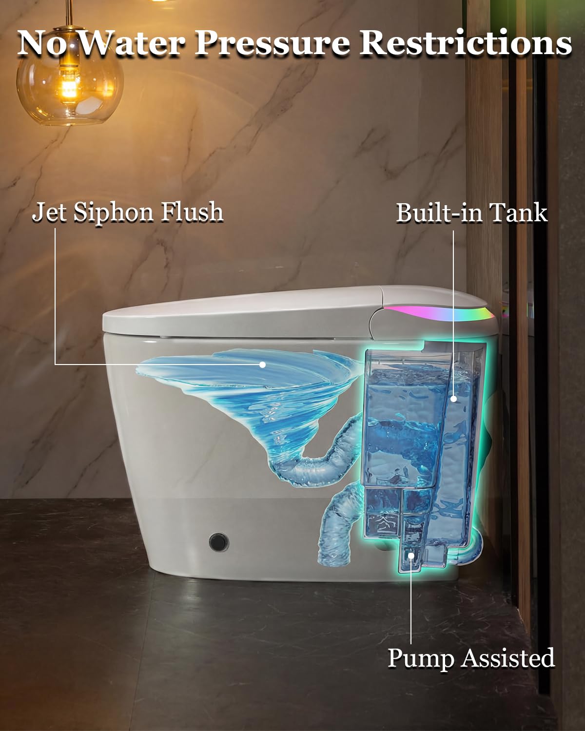TOTTE Smart Toilet with Bidet Built-in, Built-In Water Tank & Pressure Pump, 1000g MaP Flush Score, Foam Shield, ADA Comfort Height Heated Seat, Automatic Lid, Warm Air Dryer & Instant Warm Water
