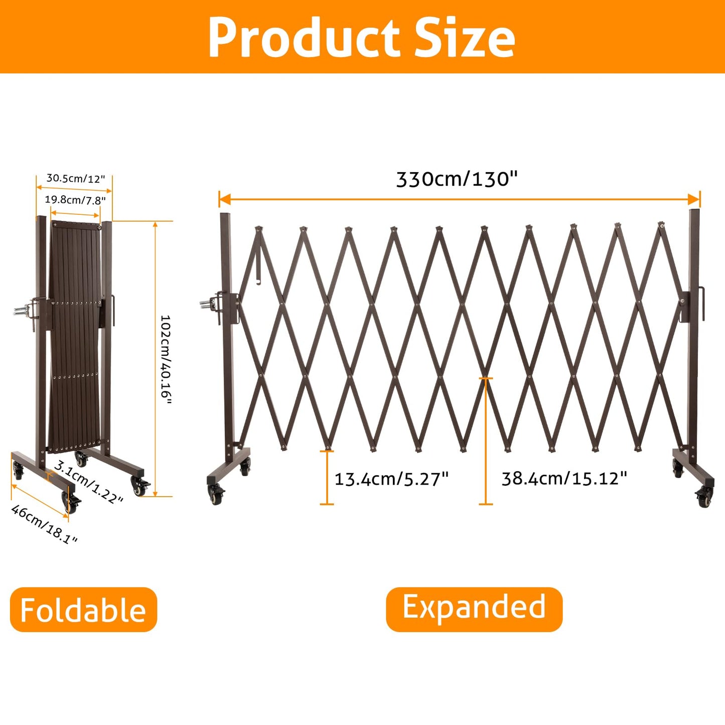 WICHEMI Expandable Driveway Gate, Retractable Gate Outdoor 10.8FT Portable Fence for Wide Openings Temporary Traffic Garage Barricade Safety Gate for Backyard
