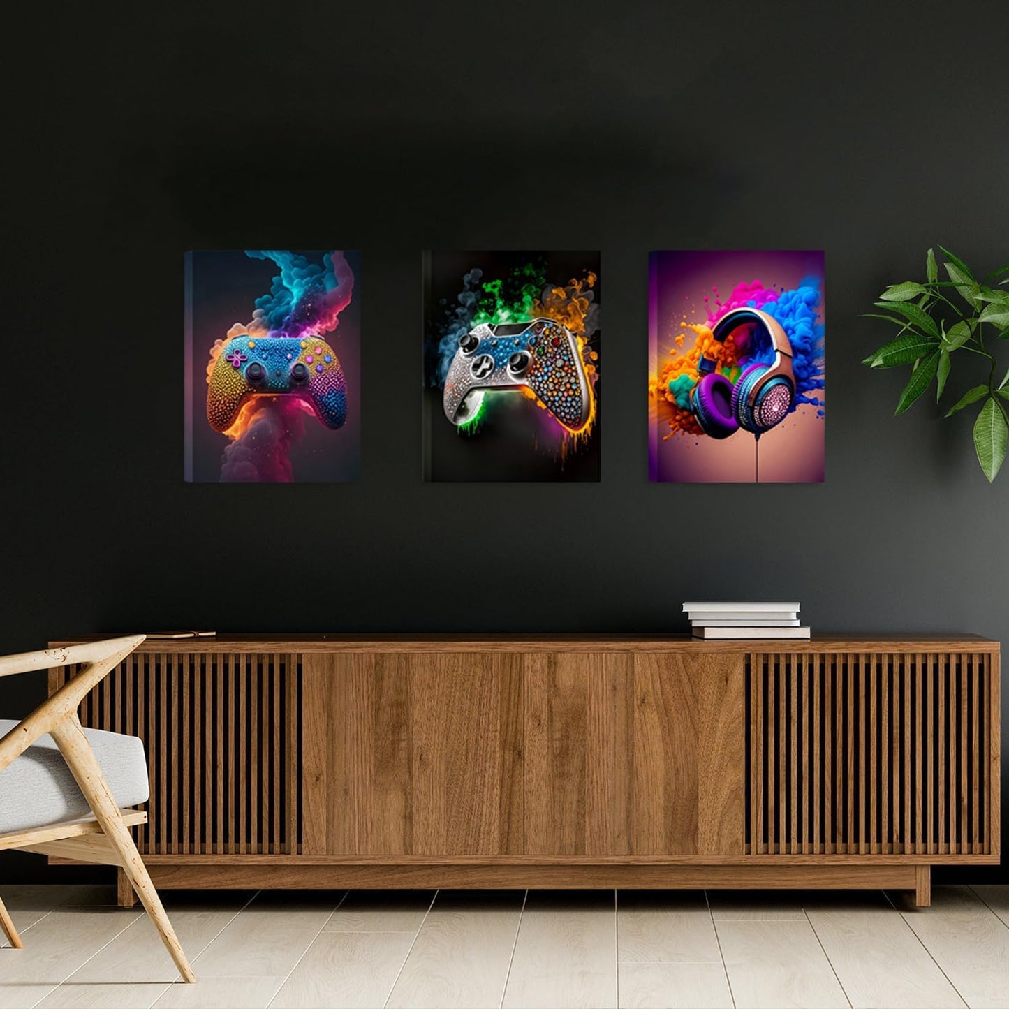 SEHSUVC Gaming Room Canvas Wall Art - Set of 3 Framed Game Posters for Boys' Bedrooms | 12x16 In