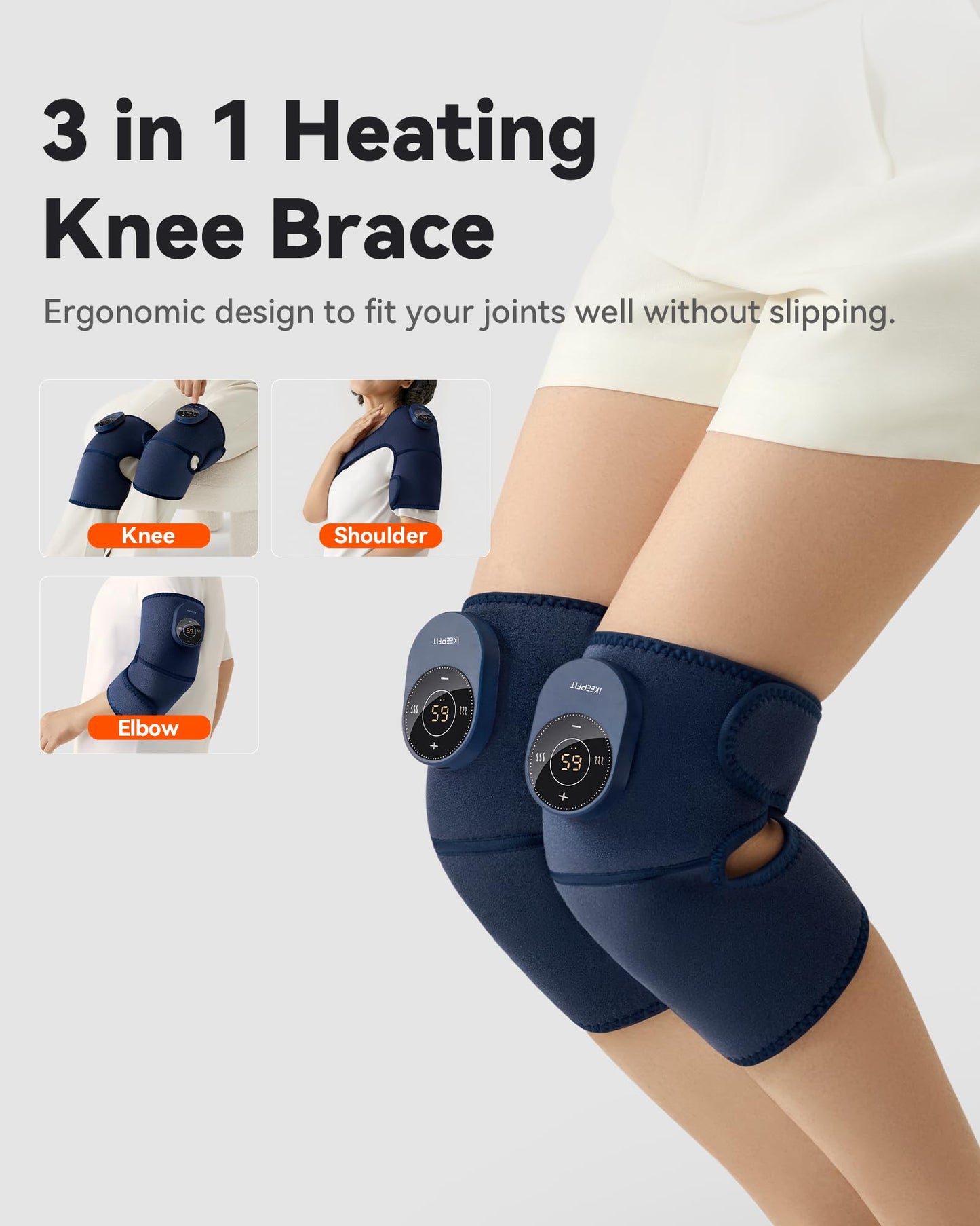 IKEEPFIT Cordless Knee Massager with Heat Vibration for Pain Relief MAXwarm 3.0[2026 Upgraded]-Electric Heated Knee Brace with 3 Heat Levels and 3 Massage Mode, for Men Women(Blue, 2-Pack)