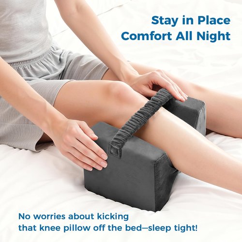 ComfyInLove Knee Pillow for Side Sleepers, Memory Foam Leg Pillow with Strap for Side Sleeping, Supportive Elevation Pillow Between Legs for Knee, Ankle Sciatica, Pregnancy, Joint Pain (Gray/Medium)