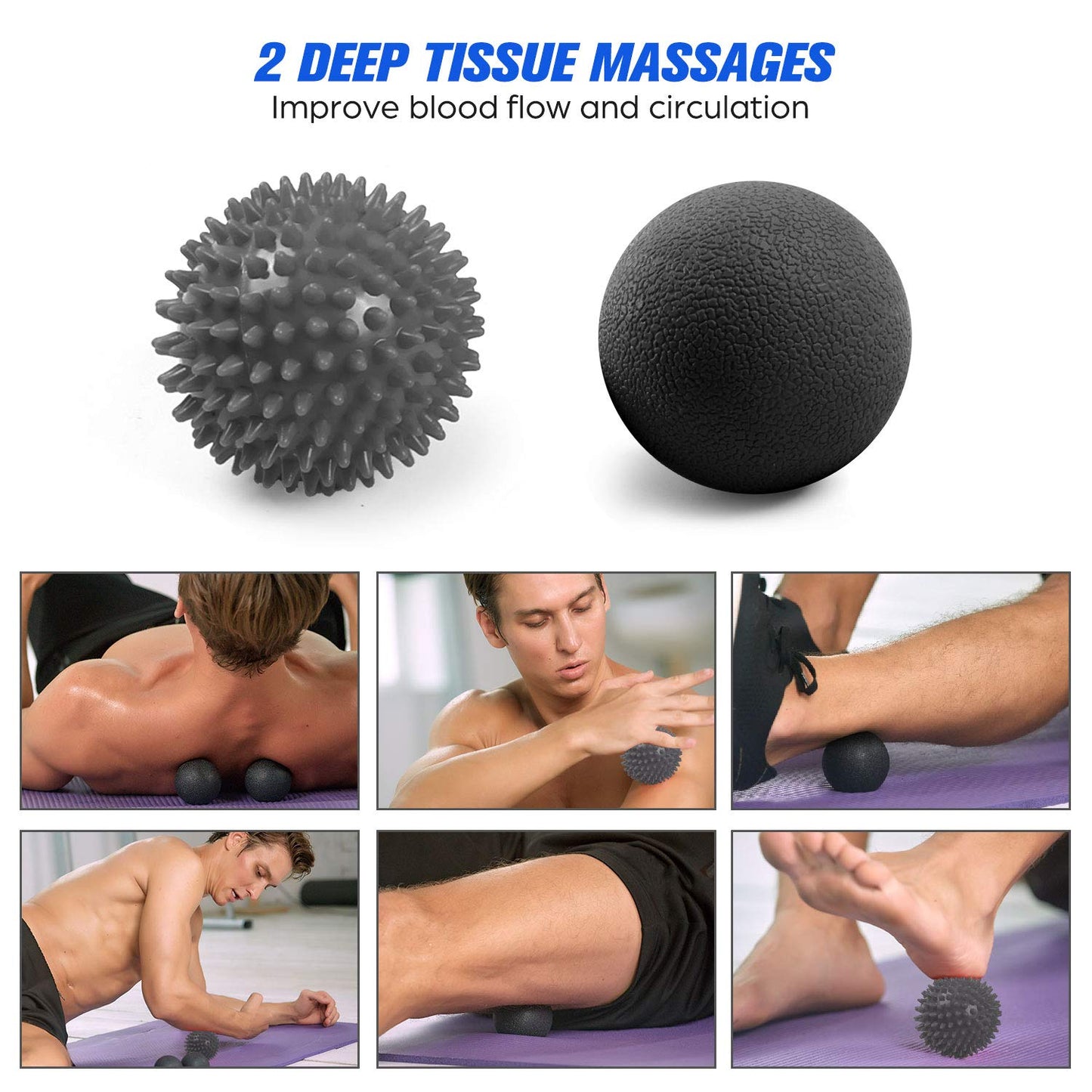 Odoland Massage Set - 360 Trigger Point, Muscle Roller Stick, Y Shaped Handheld, 2 Massage Balls for Legs, Arms - Myofascial & Deep Tissue Pain Relief - Black