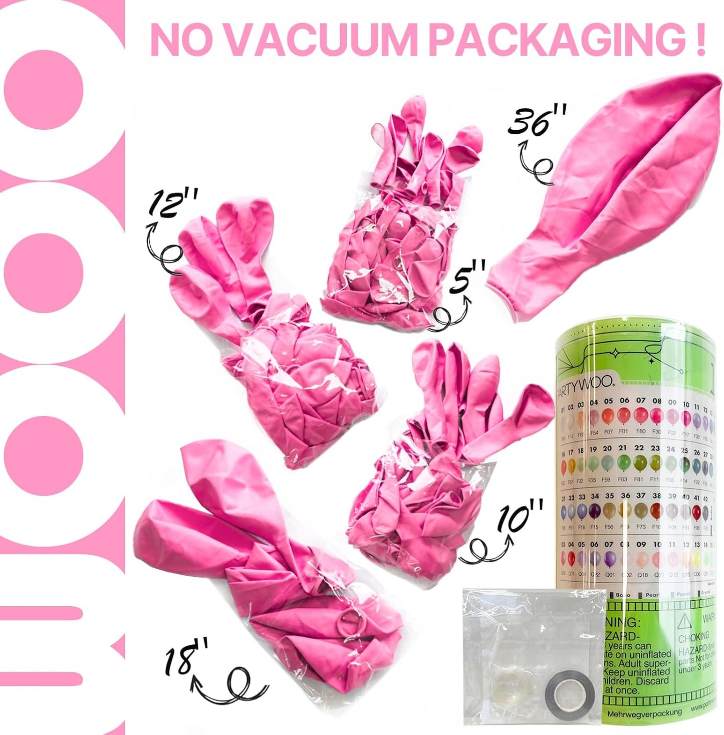 PartyWoo Pink Balloon Arch Kit - 127pcs Matte Pink Balloons in Various Sizes for Baby Showers & Parties