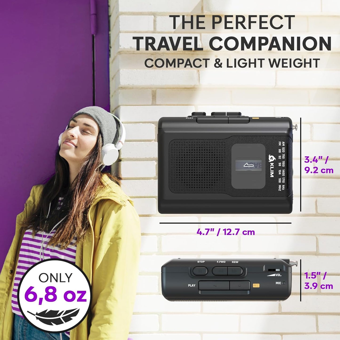KLIM K8 Cassette F1 Cassette Tape Player Portable with Headphones - Recorder - New Version - AM/FM Walkman - Built