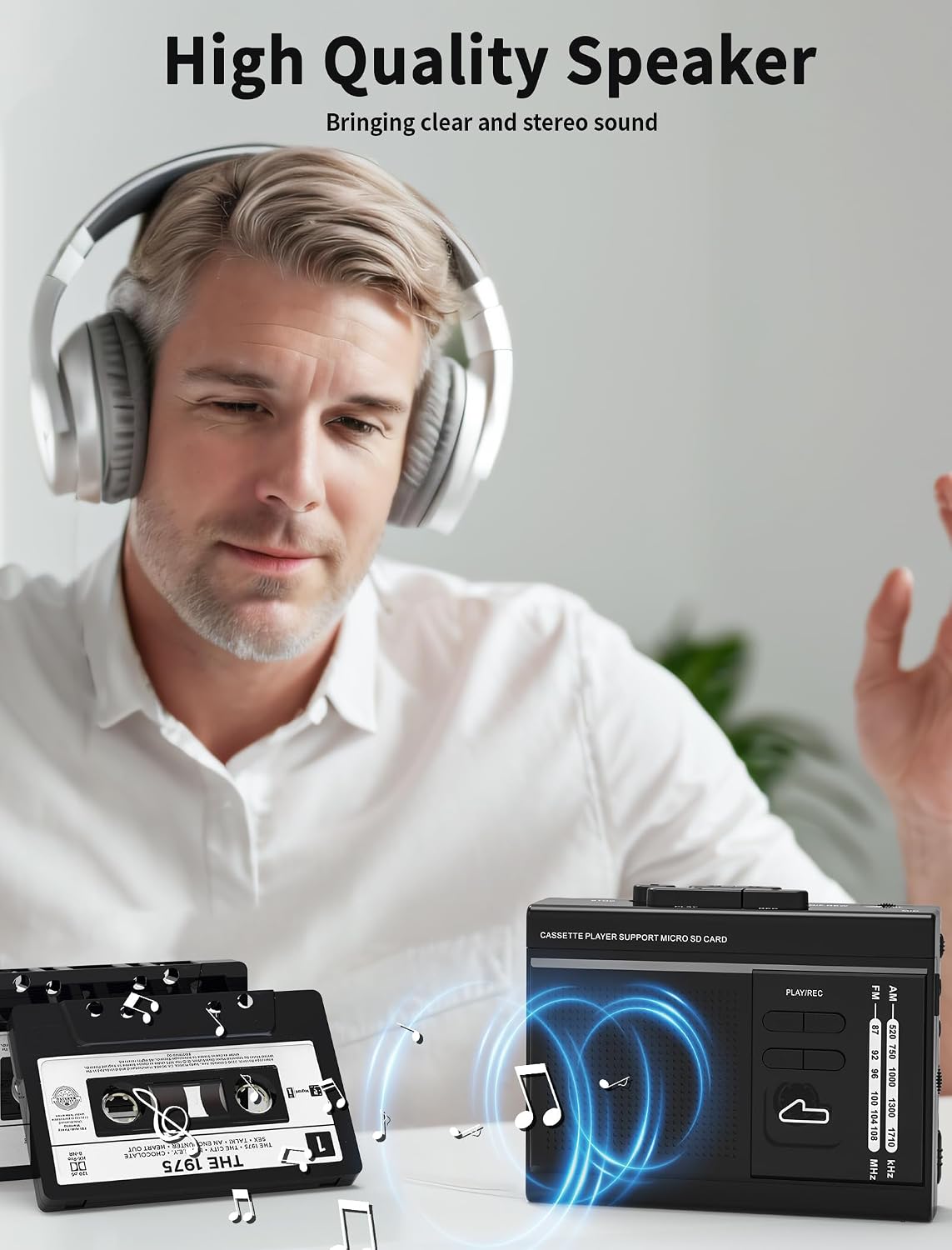 Cassette MP3 Cassette Radio,Cassette Recorder,USB-C/2AA Microphone,3.5mm to Player via SD Card Converter with AM FM