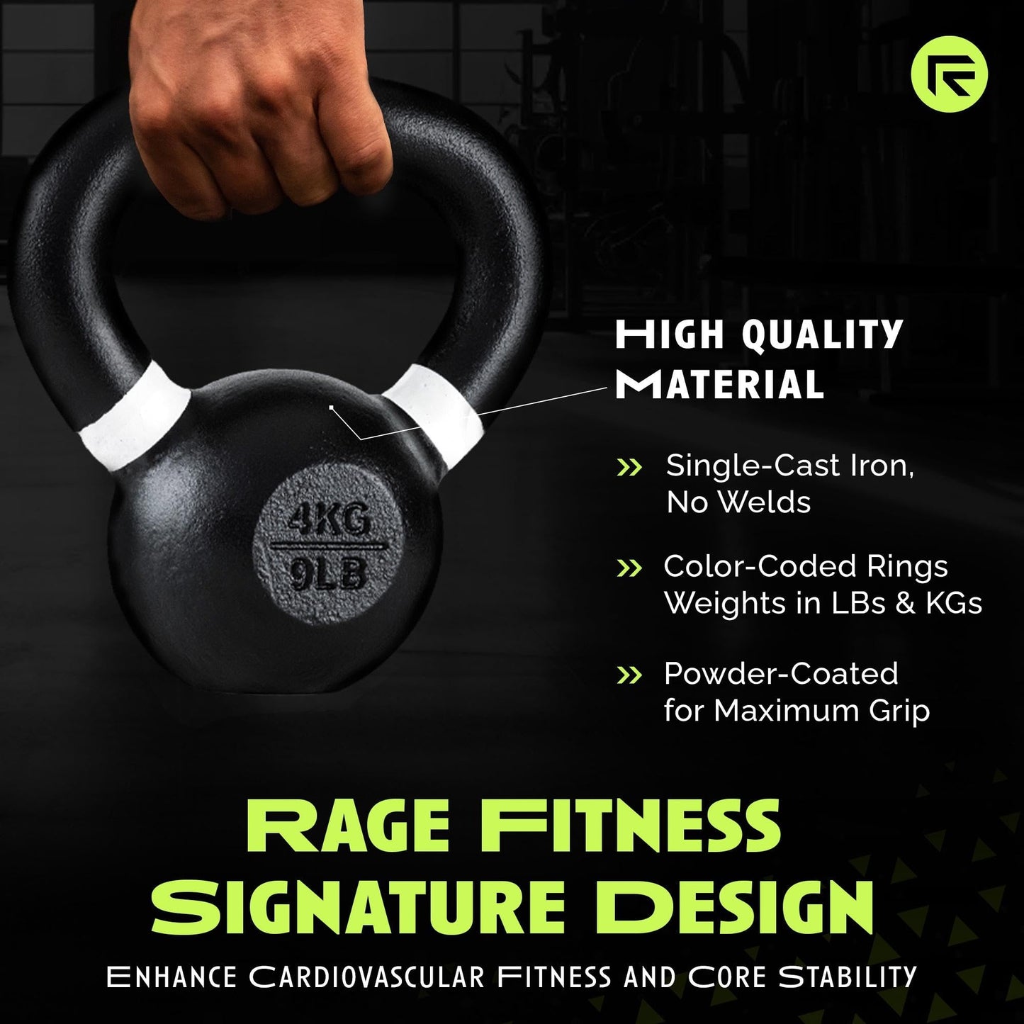 Rage Fitness 6 KG (13lbs) Kettlebells, Single-cast Iron, No-welded Joints, Wide Handle, Strength Training Kettlebells, Cast Iron Kettlebell Set, Powder Coated Kettlebell Weights For Men & Women