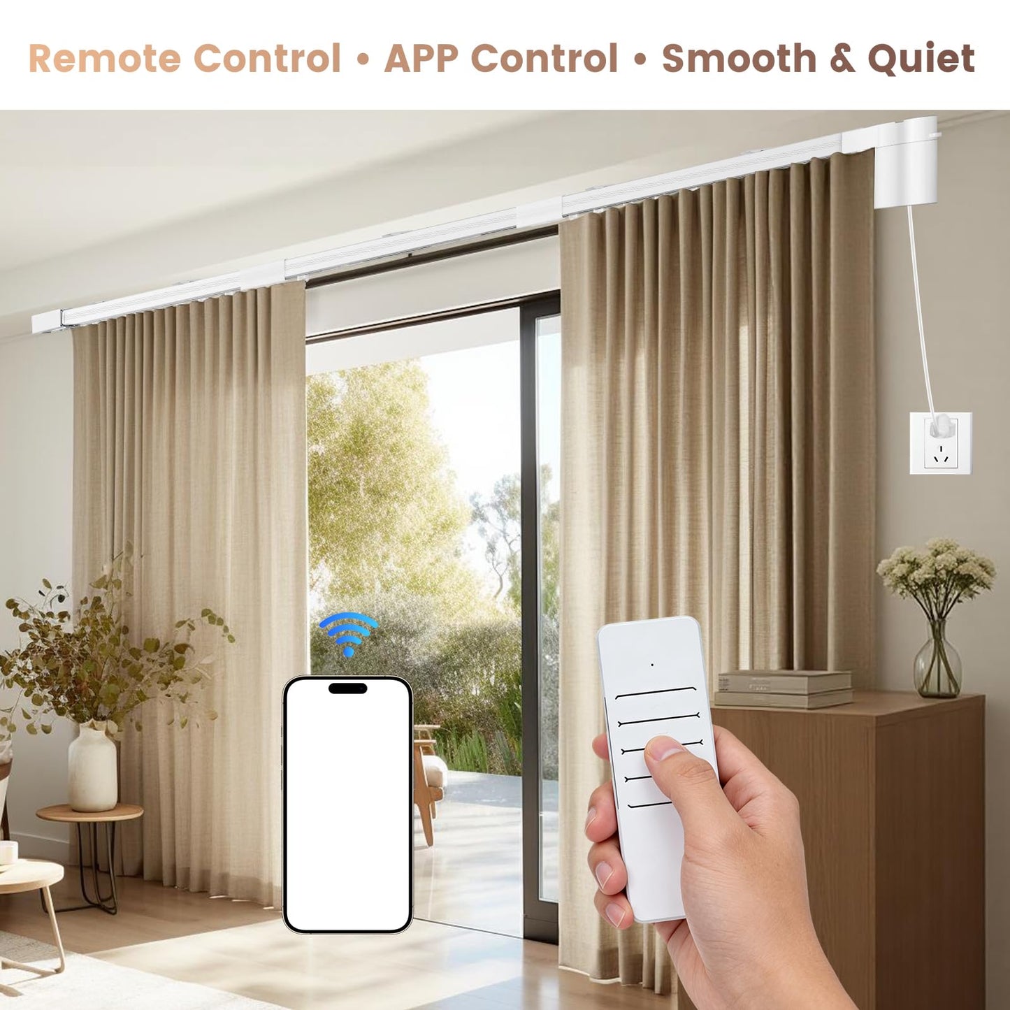 Smart Electric Curtain Track, 98.4" Motorized Curtain Rail with APP & Remote Control, Ultra Quiet Automatic Smart Home Curtain System for Living Room Bedroom, Fixed-Length Design
