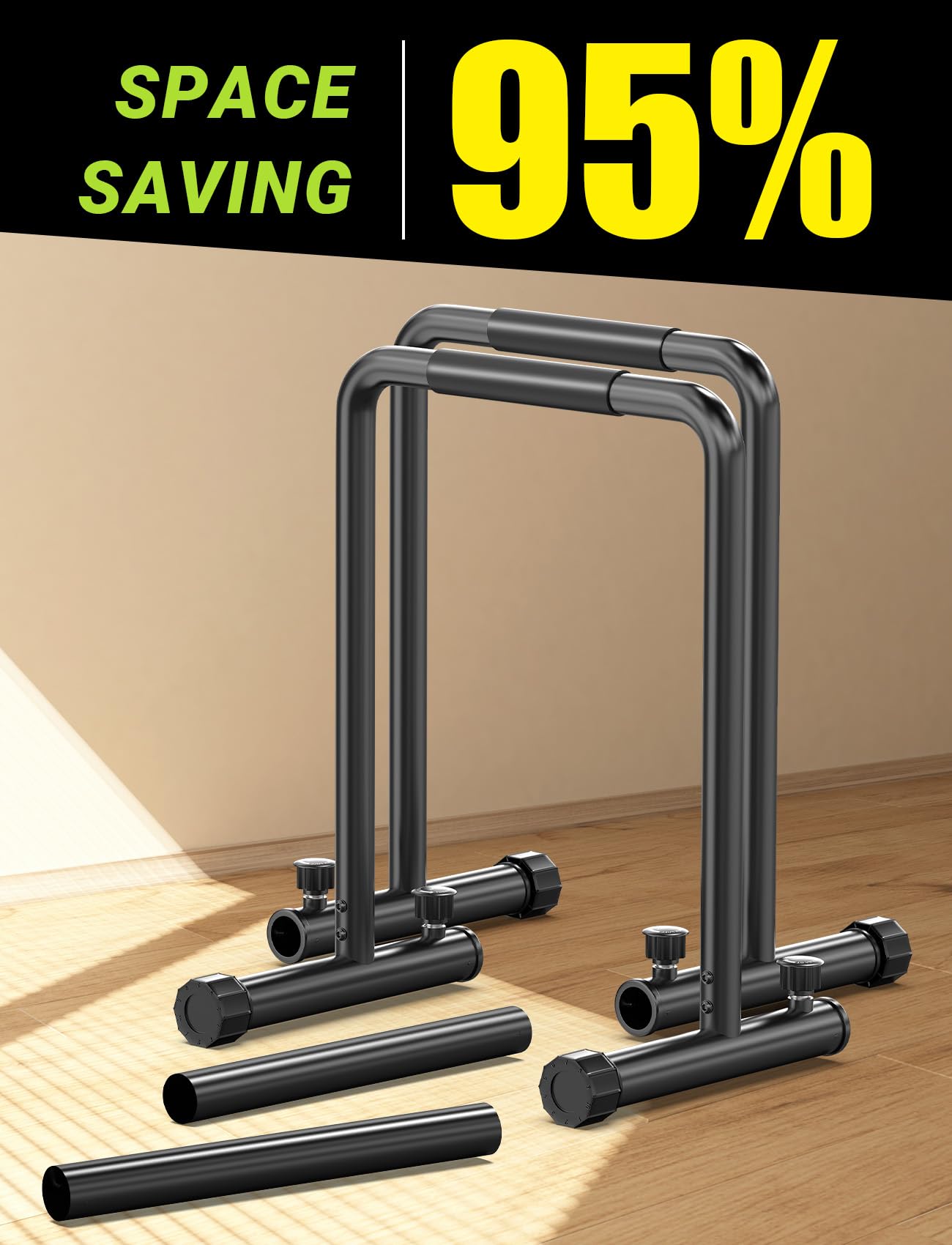 YOLEO Adjustable Dip Bar- 1100lbs Dip Station Portable Functional Fitness Bar with Safety Connector, Heavy Duty Dip Stand Body Press Bar Parallette Exercise Bar Workout Equalizer for Calisthenics