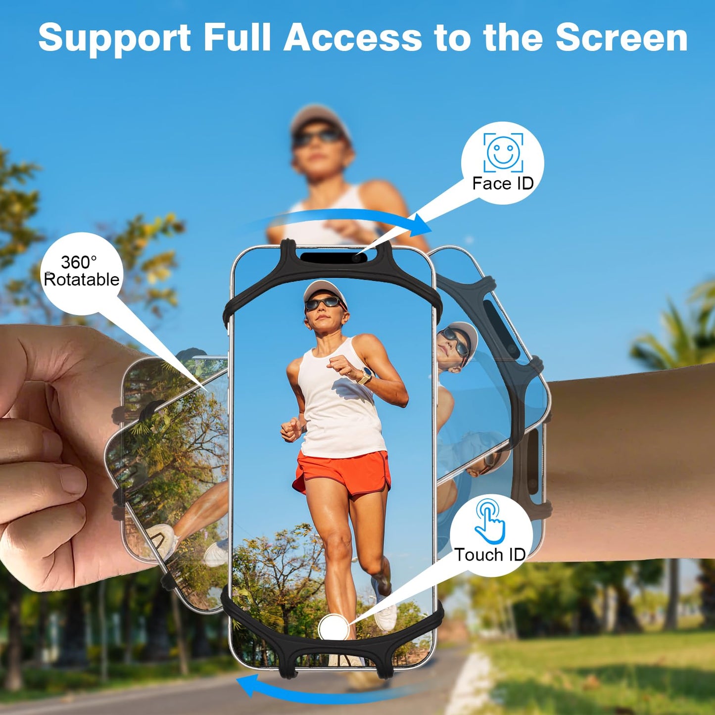 MoKo Running Armband 360°Rotatable for iPhone 16 15 14 13 Pro Max Plus Samsung Galaxy Note S24 S23 Fits Smartphones Over 5.8'', Detachable Armband Phone Holder for Running Biking with Key Holder