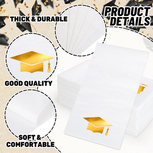 FYSUIMU Graduation Cap Napkins - 50 Pcs Gold Foil Tassel Design for College Party & Dinner