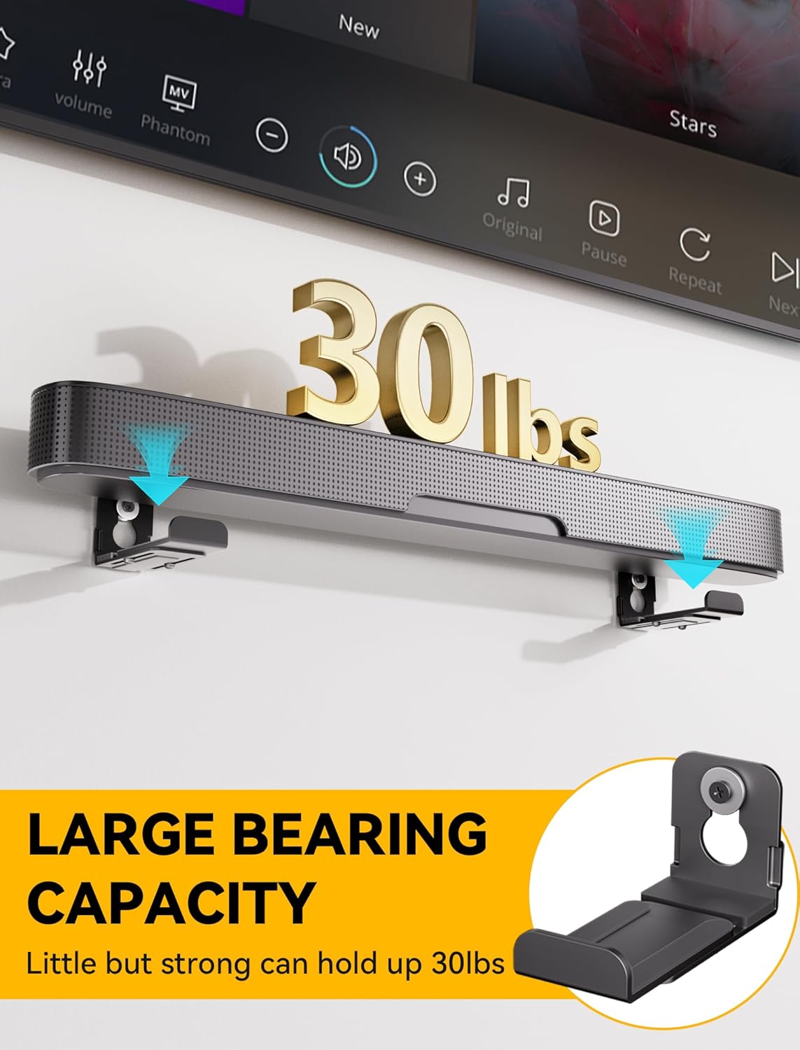 MUAKIOY (2 Sets) 3.4" 5.8" Soundbar Mount, Speaker Wall Mount Brackets Under TV, Heavy Duty Sound Bar Shelf Mounting