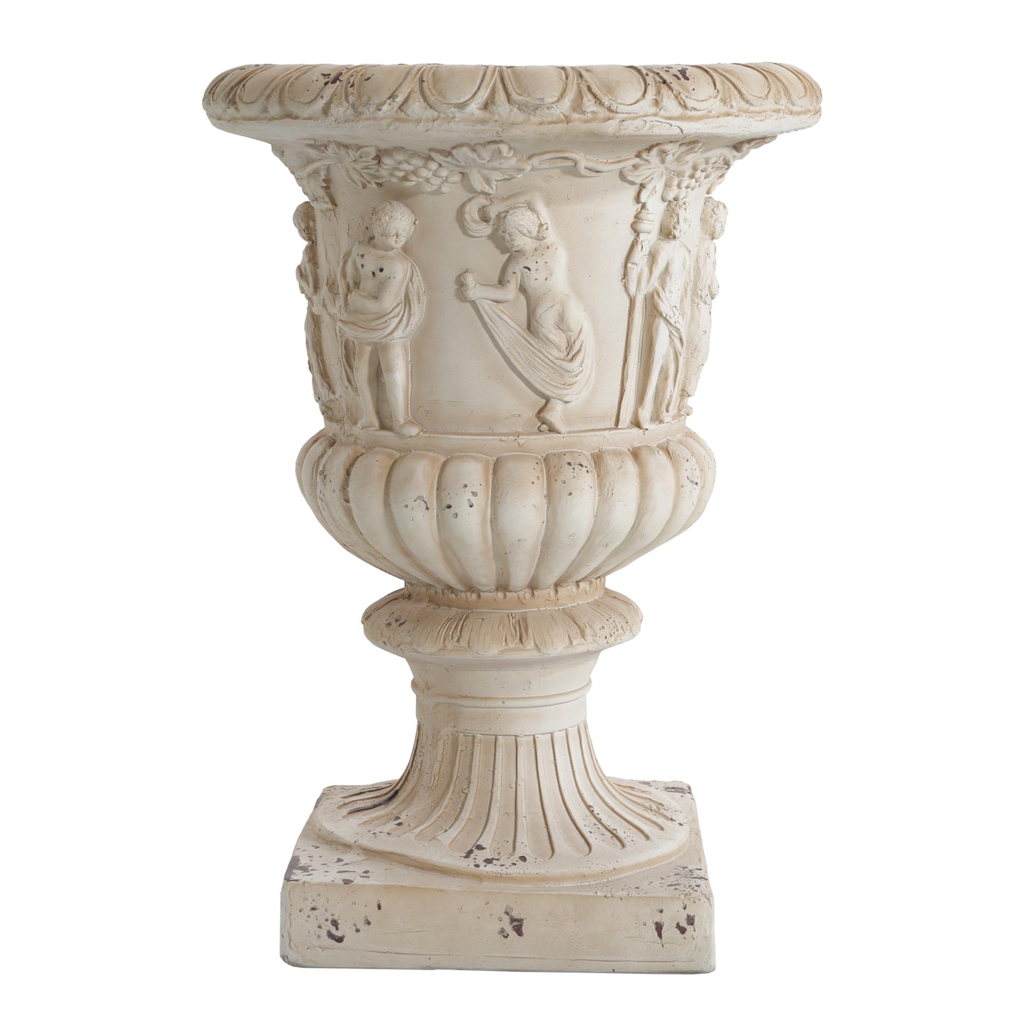 Christopher Knight Home Clara 27'' MGO Outdoor Planter, Mid-Century Modern Garden Urn, Floral Statue Design, Large Garden Pot, Flower Urn with Drainage Hole for Backyard Home, Antique White