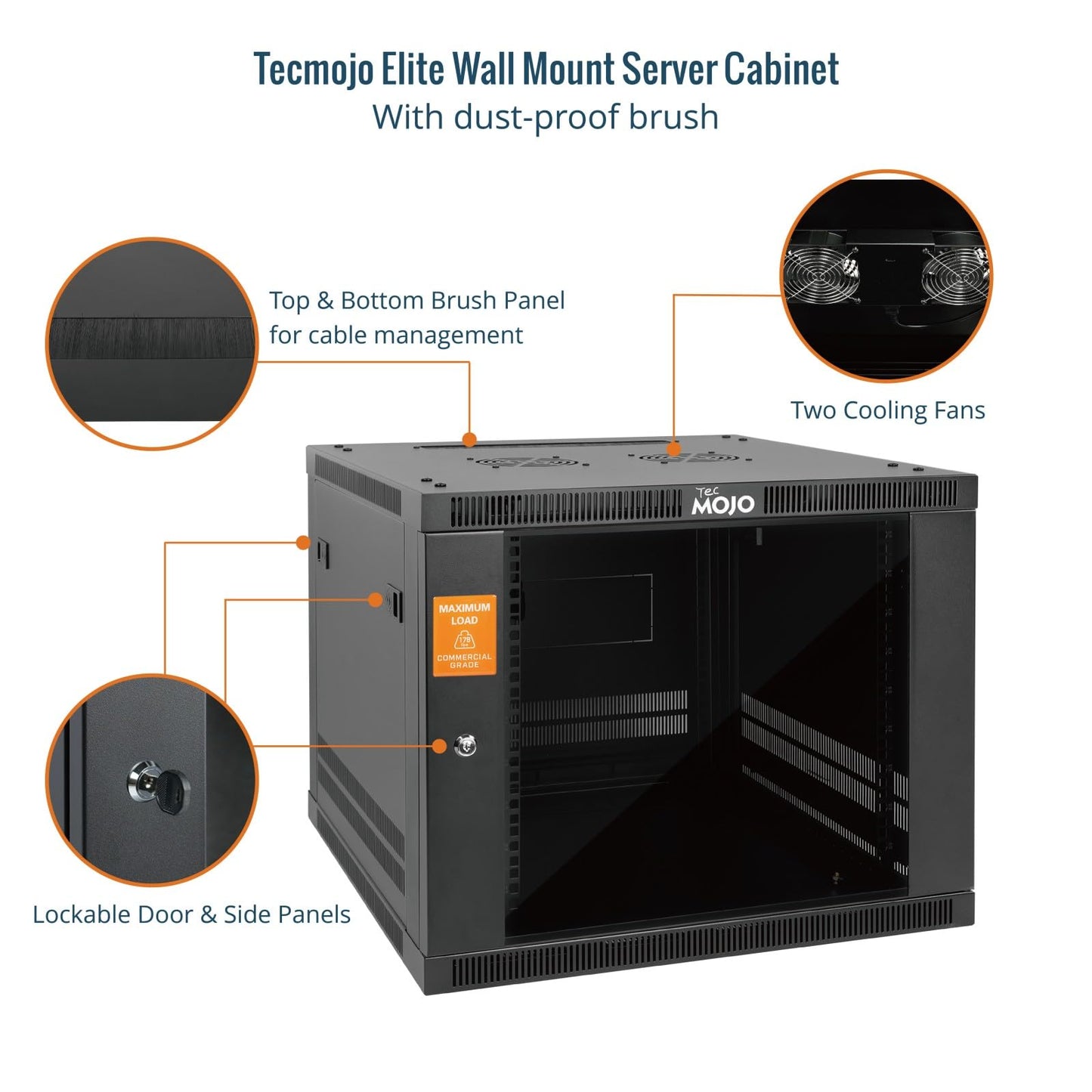 Tecmojo 9U Wall Mount Rack Cabinet, Heavy-Duty 176 Lbs High Load Capacity, 19” Enclosed Server Network Rack with 2 Colling Fans,Glass Door, 23.6” Deep – Elite Collection