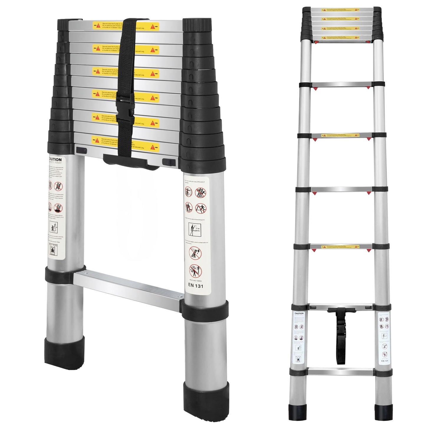 12.47FT Telescoping Ladder, Aluminum Lightweight Multi-Purpose Collapsible Extension, One-Touch Retraction Ladder,330lbs Load Capacity & Non-Slip Feet, for Home (Sliver, 12.47 FT (One-Button))