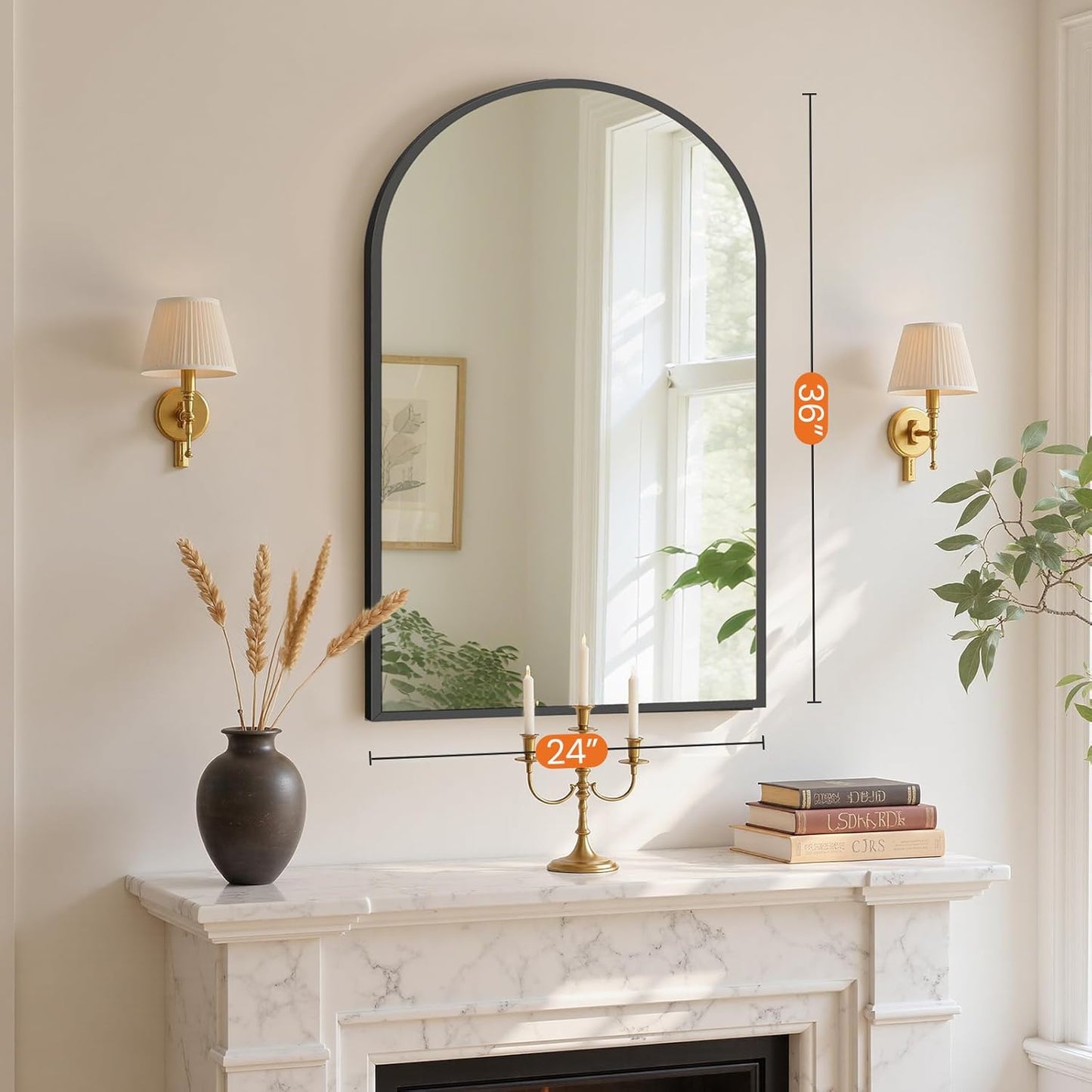 Sweetcrispy Arch Black Bathroom Wall Mirror - 24"x36" Metal Frame Vanity Mirror for Home Decor