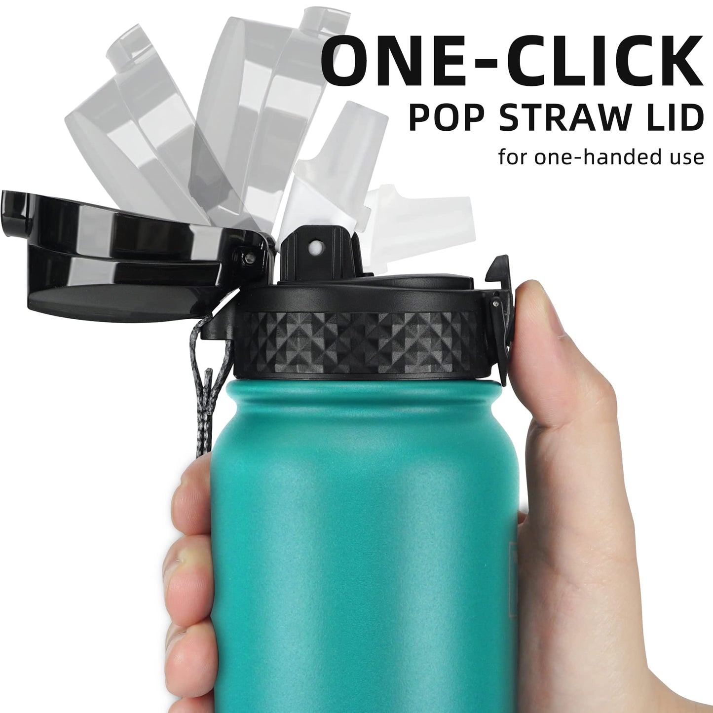 Fanhaw 20 Oz Kids Insulated Stainless Steel Water Bottle with Straw Lid, Leakproof & Anti-Dust Everyday Use Bottle for School, Women & Men, Back to School Essentials (Green Blue)