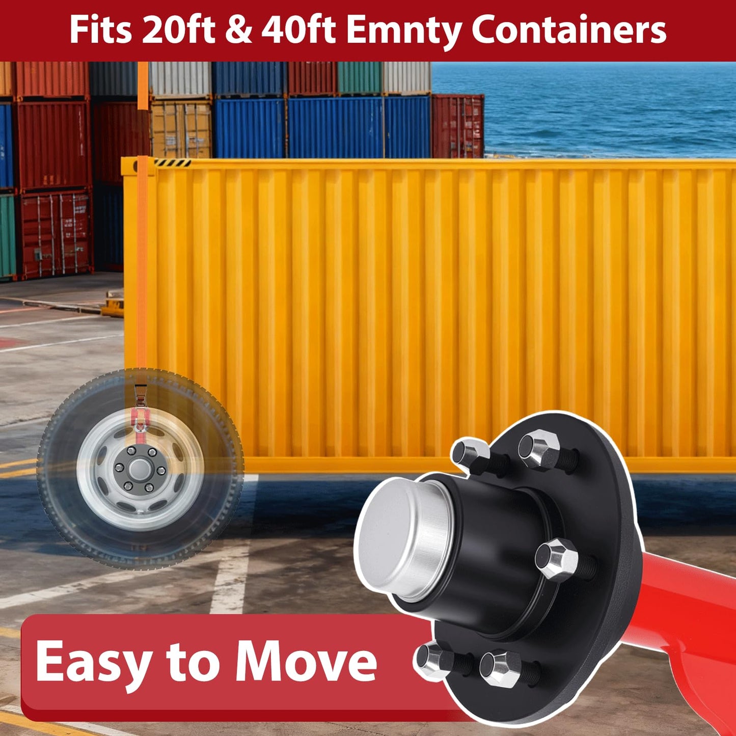 Yzzwer Shipping-Container Wheels Kit Accessories - Upgrade 6-Lug Heavy Duty Shipping Container Axle Wheels for Moving 20ft - 40ft Container 2 Pack