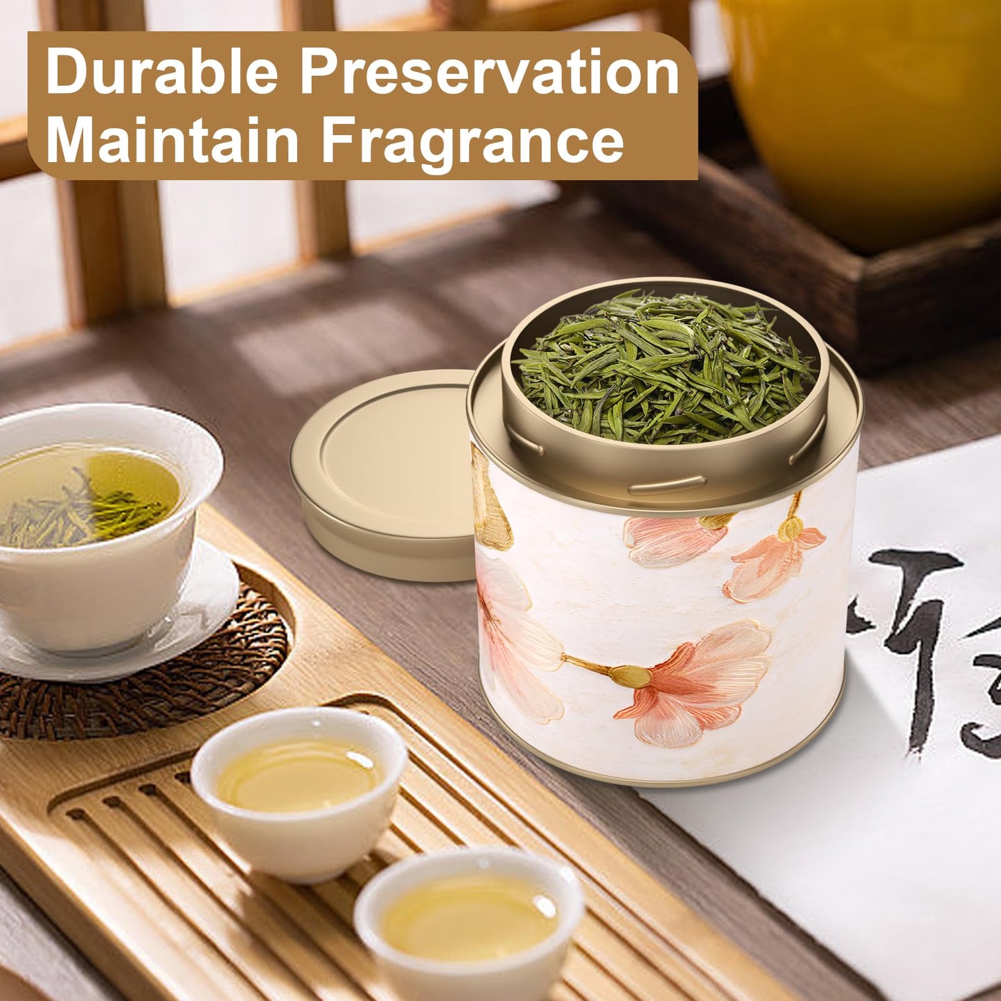6 Pack Airtight Tea Canisters,15 Fluid Oz Embossed Tea Tins for Loose Leaf Tea Storage. Ideal for Tea, Coffee Beans, Candy, Nuts & More! Perfect for Kitchen and Pantry, Size 3.62x3.62" Coffee Canister
