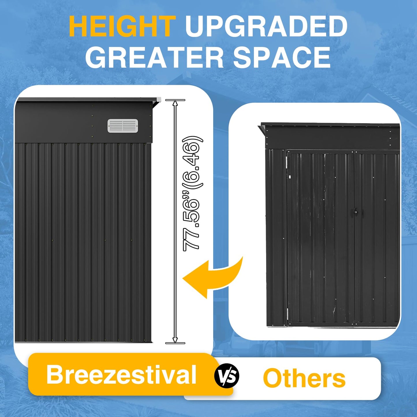 Breezestival 8'x12' Outdoor Shed Lean to Storage Sheds with Triple Doors Utility Galvanized Steel Sheds for Vertical Storage, Dual Lock Metal Shed with Sloped Roof for Mower,Bike,Garden Tools (Black)