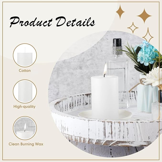 Nuogo 12 pcs Ivory Pillar Candles Dripless Unscented Candles Paraffin Wax Tall Tapers for Wedding Spa Birthday Holiday Bath Party Restaurant Home