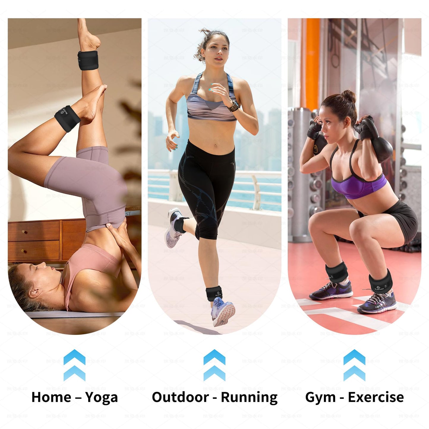 ELEAMY Ankle Weights for Women & Men - 1lb/2lb/3lb Pairs for Walking, Running, Yoga, Fitness - Premium Ice Silk Fabric - Comfortable, Durable & Tear Resistant - Black (1.0lb*2)