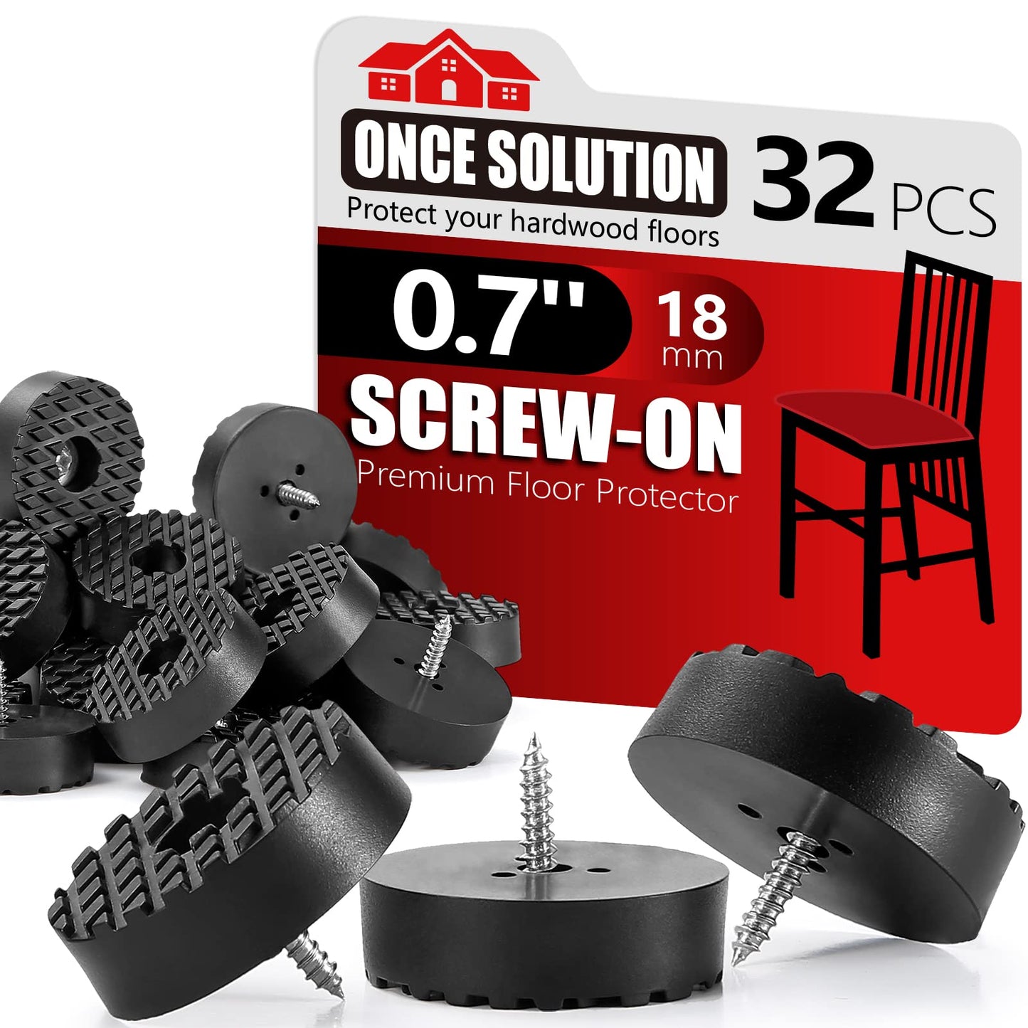 Screw On Rubber Feet for Furniture - 32PCS Black (0.7, 0.95, 1.25 In For Option) Anti Slip Floor Protector for Chair Leg, Heavy Duty Screw Feet, Furniture Pad for Hardwood Floor, Durable Rubber Bumper