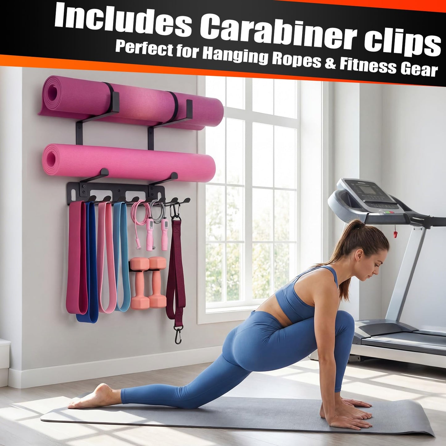 Novabright Gym Storage Rack Resistance Band Rack Multi Purpose Wall Mount for Home 8 Hook Wall Hanger Display with 4 Adjustable Hooks for Gym Equipment, Exercise Bands, Lifting Belts and Jump Ropes