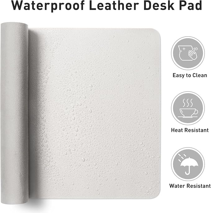 Aothia Faux Leather Desk Mat - Non-Slip PU Leather Desk Blotter, Waterproof Writing Surface, Large Desk Pad for Office & Home (Off-White, 55" x 17")