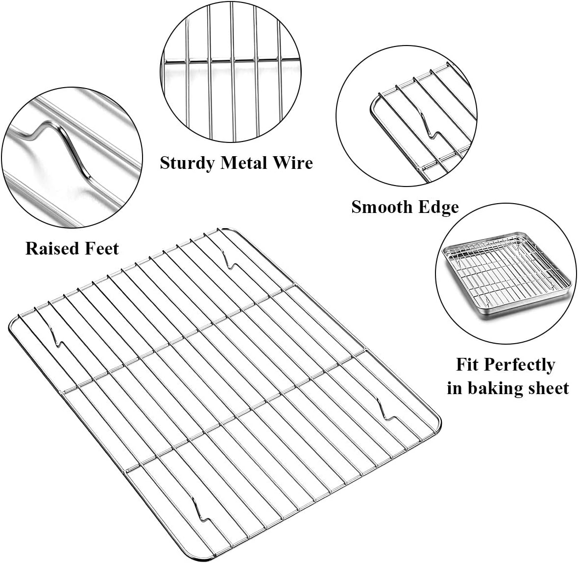 Wildone Baking Sheet Set - Stainless Steel Cookie Pan with Cooling Racks | 2 Sheets + 2 Racks, 12 x 10 x 1 Inch, Non-Toxic & Easy to Clean