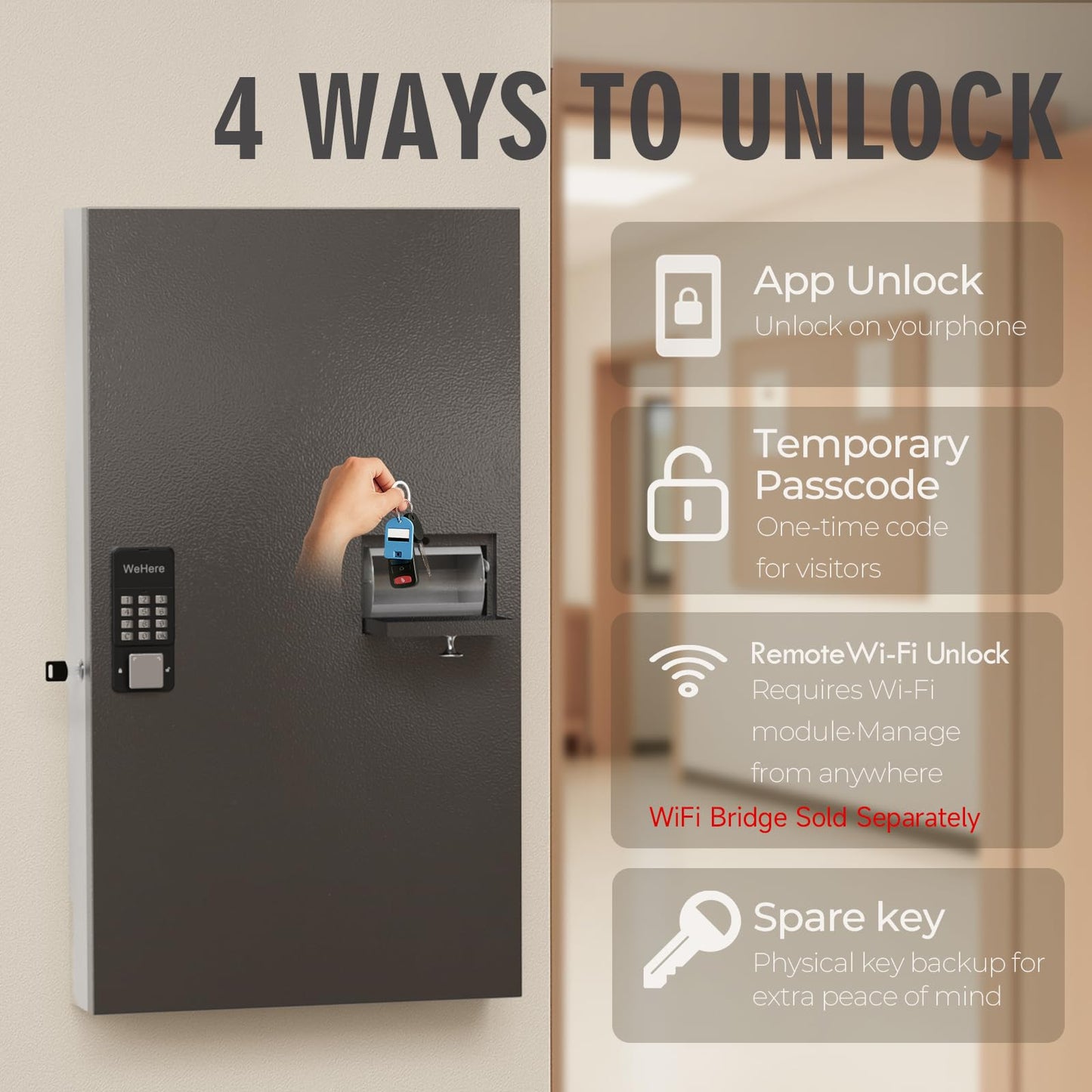 WeHere 104 Keys Lock Box, Key Management Cabinet Key with Drop Slot, APP Bluetooth, Digital Keypad, & WiFi Unlock, Access Log Tracking, Key Return Box for Hotel, Car Dealerships, Office, School