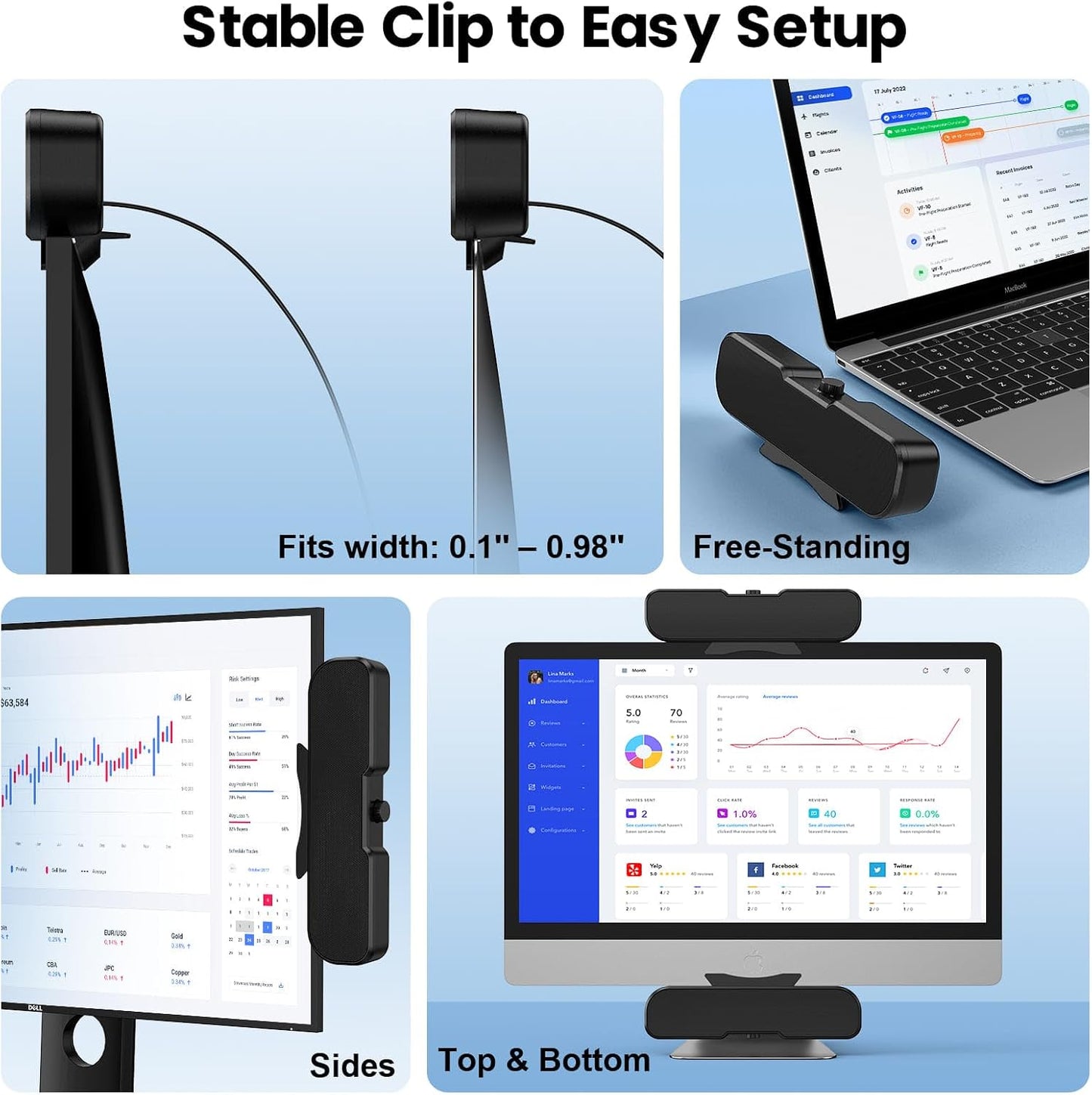 Cirqon Computer Speakers for Desktop PC, Easy Volume Knob, Sturdy Clamp, Basic Sound, Laptop Speakers with Compact