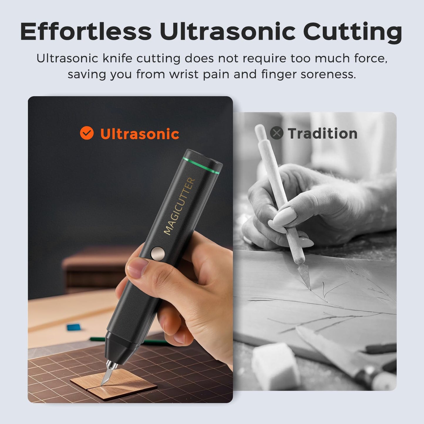 Bonvoisin Ultrasonic Cutter Knife Handheld 30W 40KHz with 40 Replacement Blades, Charger, Carrying Case for Plastic, Acrylic, Carbon Fiber Sheets, Thin Wood, Thin Circuit Boards, 3D Printed Models