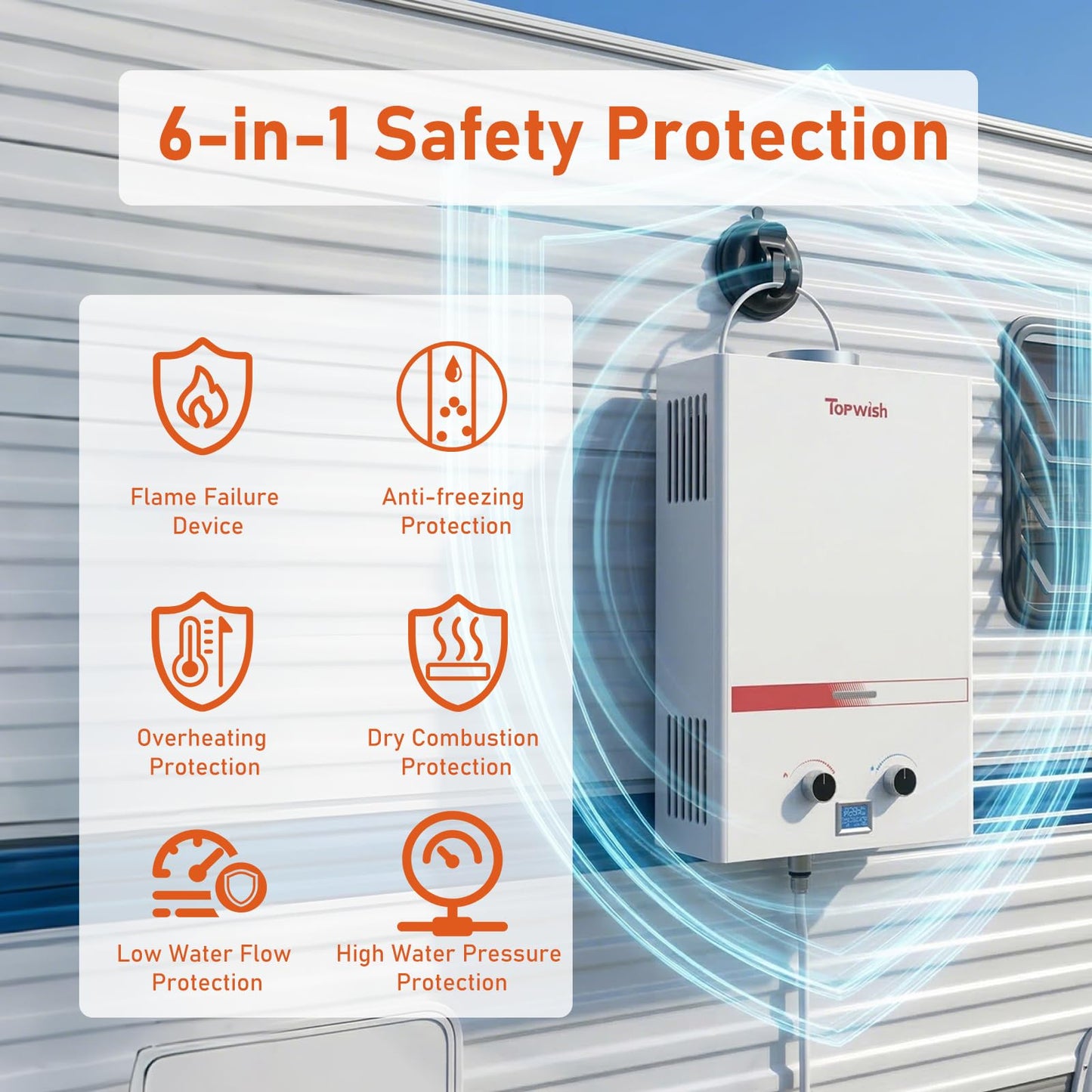 TOPWISH Portable Propane Water Heater Tankless, 8L 2.11GPM Instant Gas Hot Water Heater 54,500 BTU with Digital Display Handle Overheating Protection for Outdoor Camping RV Cabin Shower