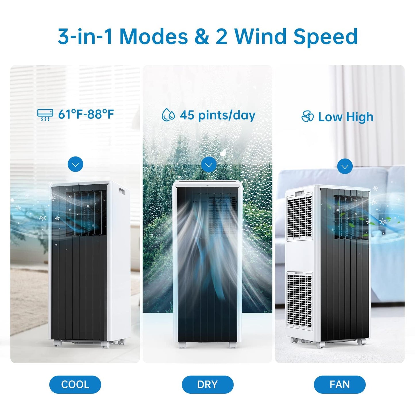 8000 BTU Portable Air Conditioner, Portable AC Unit with Fan & Dehumidifier, Air Conditioner Portable for Rooms Up to 350 Sq Ft, Remote Control, 24H Timer for Bedroom, Office, Apartment, Grey