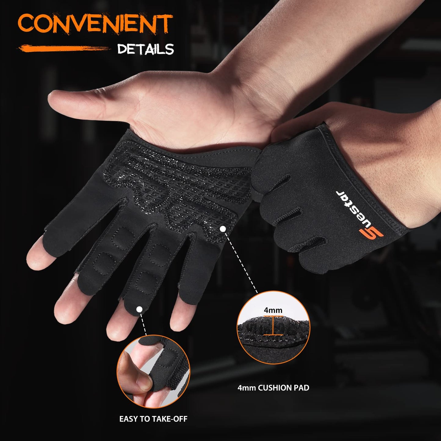 SueStar Partial Weight Lifting Gloves, 3/4 Finger Workout Gloves for Men Women, Full Palm Protection & Silicone Grip Gym for Weightlifting Exercise Fitness Smartwatch Friendly (Black, Medium)