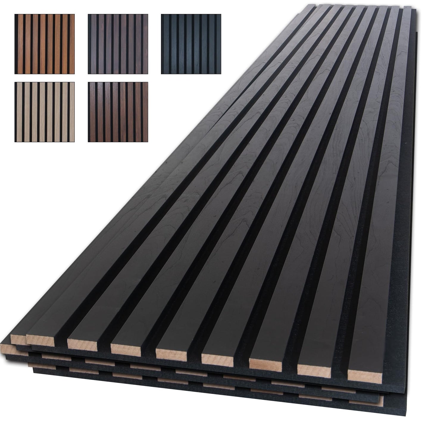 NeatiEase Wood Panels for Wall, 4-Piece 94.5" x 11" Soundproof Wood Slat Wall Panel for Interior Wall Decor Noise Cancelling, Acoustic Wall Panels, Sound Absorbing Panel (Black)